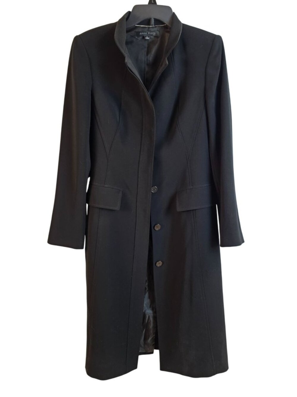 Anne Klein Black Belted Long Coat Women Size 6 Single Breasted Dress Coat - Picture 9 of 9